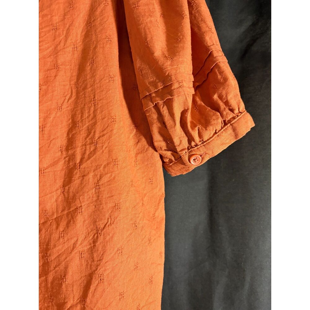 beachlunchlounge Rust Orange Clip Dot Puff Sleeve Button Front Blouse Small